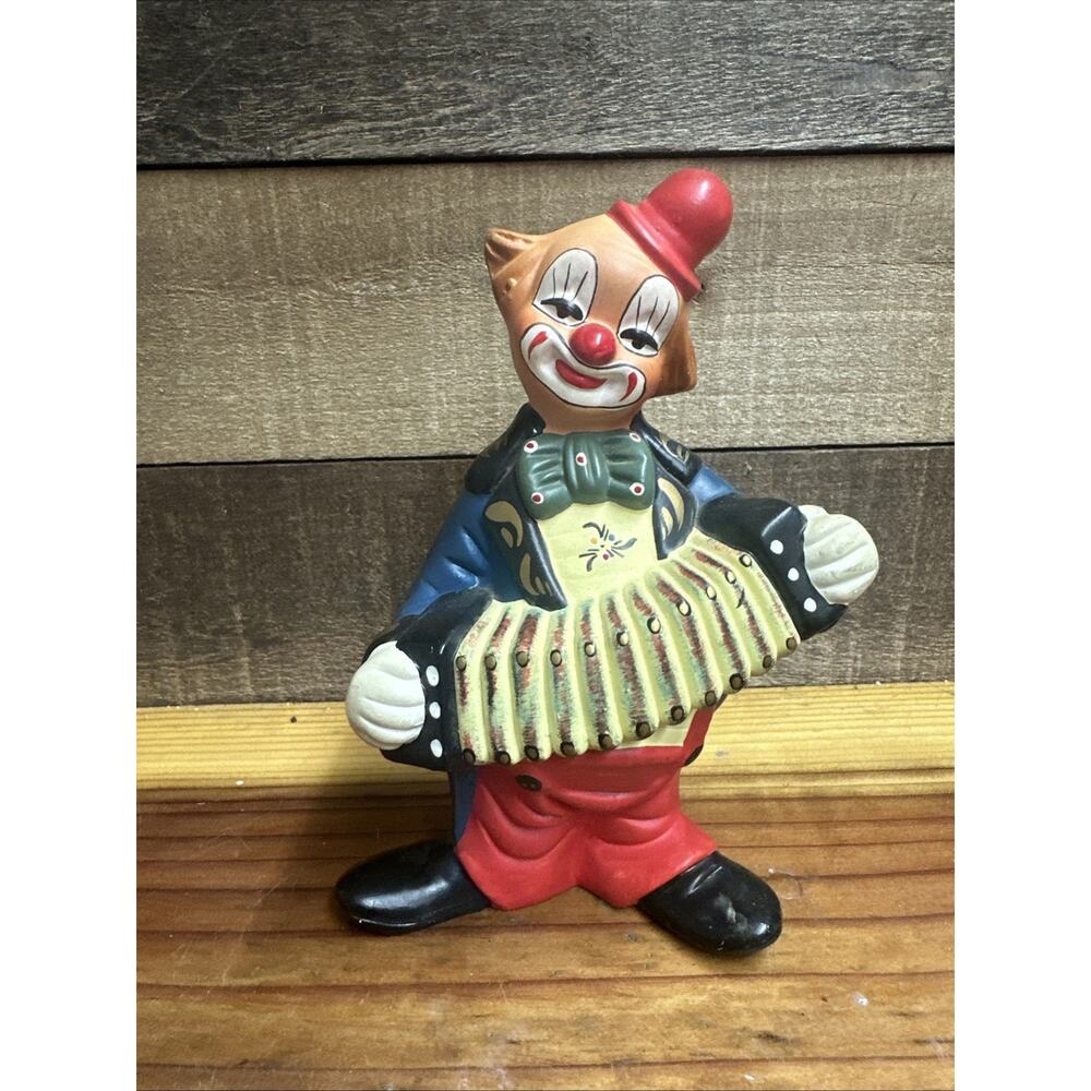 Vintage Handmade Ceramic Clown 7" Figurine Norleans Portugal Accordion